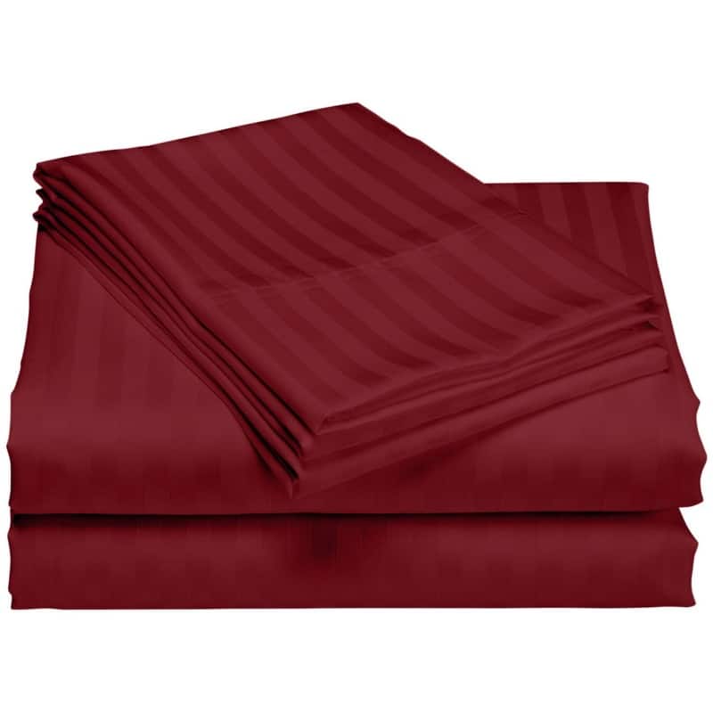 1200 Thread Count Cotton Deep Pocket Luxury Hotel Stripe Sheet Set - Burgundy - Full