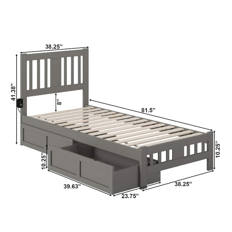 Tahoe Twin XL Platform Bed with 2 Drawers in Grey