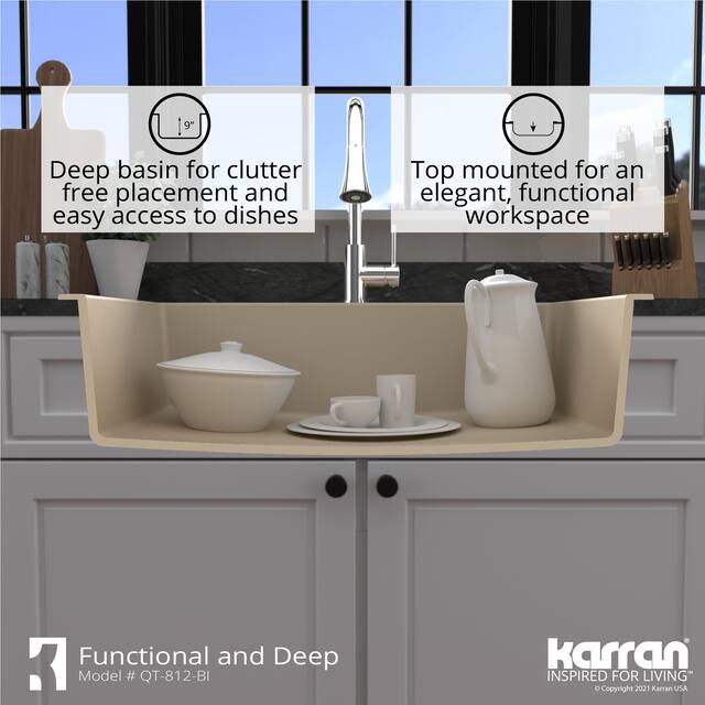 Karran Top Mount 33 in. Large Single Bowl Quartz Kitchen Sink