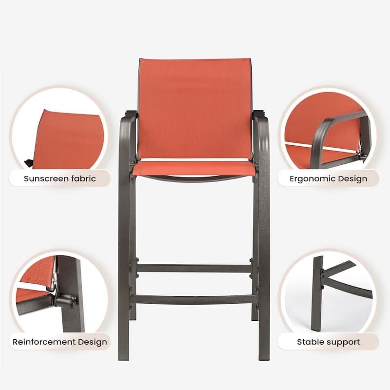 VredHom Outdoor Aluminum Bar Stool Set Patio Bar Chairs (Set of 2) - 21.7" W x 25.6" D x 43.7" H