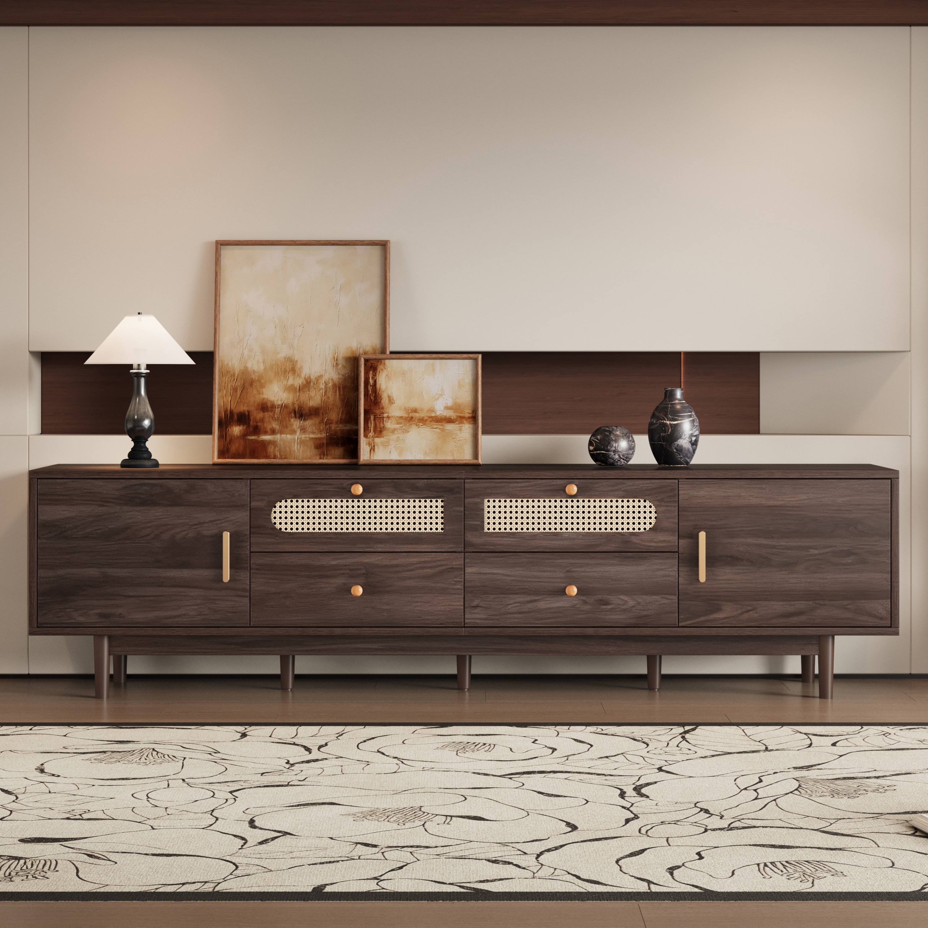 76" TV Stand for 85'' TV Media Console with Drawer & Solid Wood Legs