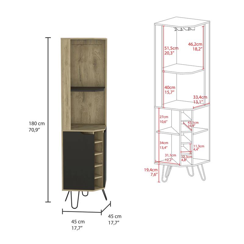 Corner Bar Cabinet for Kitchen, Dining Room,Living Room, Aged Oak / Black
