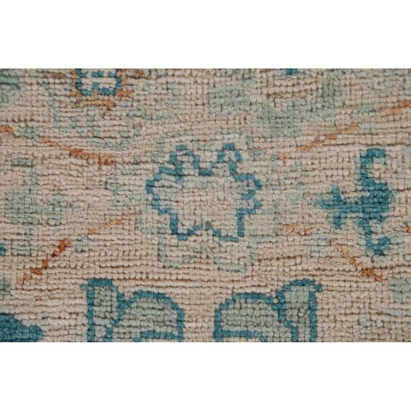 Hand Knotted Oriental 100% Wool Carpet Transitional Geometric Beige & Ivories Oushak Area Rug - 2' 11'' X 1' 11''