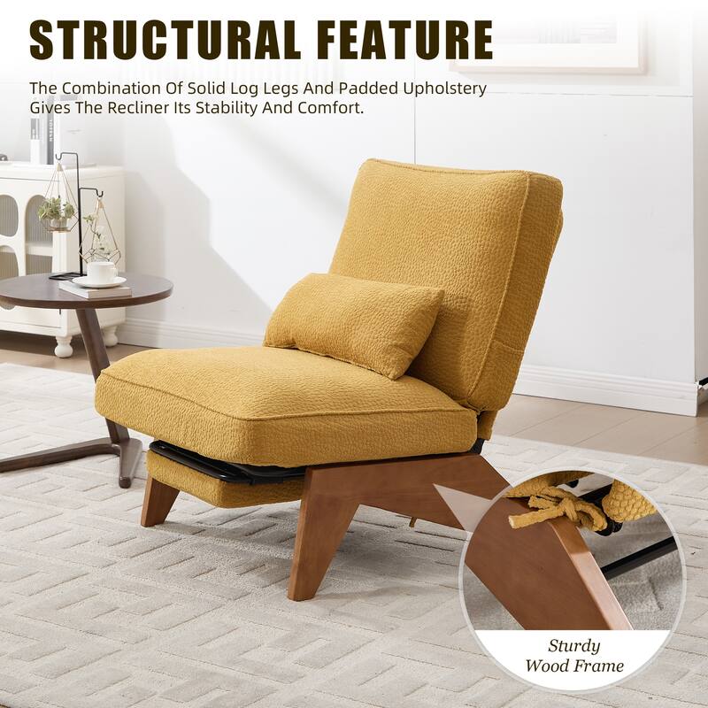 HOMEFUN Upholstered Modern Multi-Position Adjustable Wooden Base Lounge Chair with Footrest and Lumbar Pillow