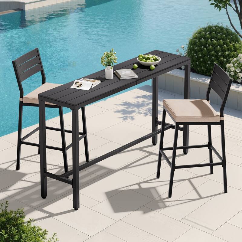 VredHom Outdoor Indoor Patio Rectangular Bar Table Pub Table - 63''-Black-1PC