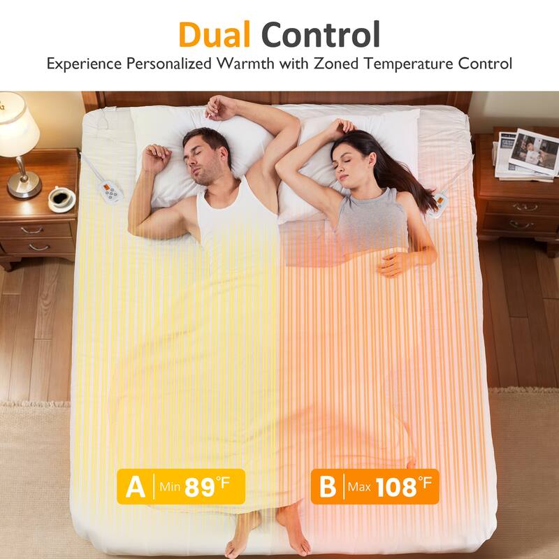 King Size Bed Mattress Pad with Dual Controller - White