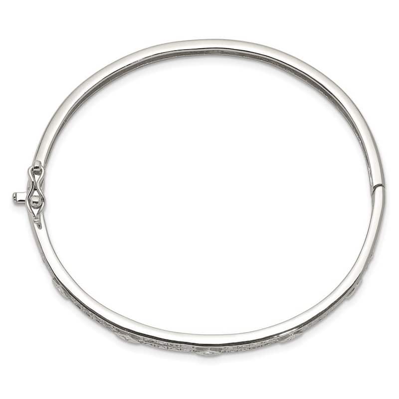 Curata 925 Sterling Silver 6mm Cubic Zirconia At Deco Hinged Bangle Bracelet
