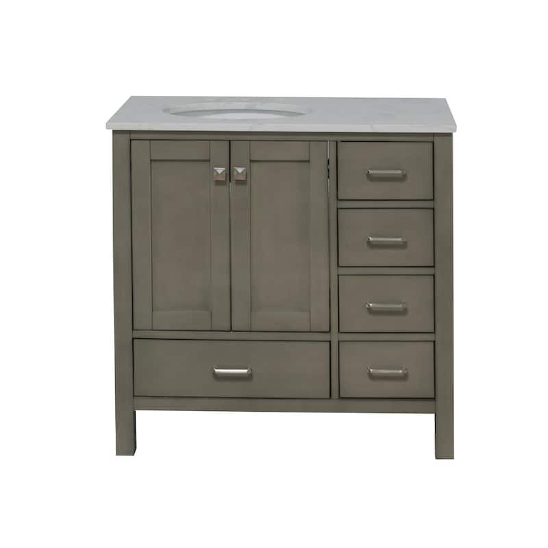 KitchenBathCollection Horizon 36" Bathroom Vanity with Engineered Carrara Top