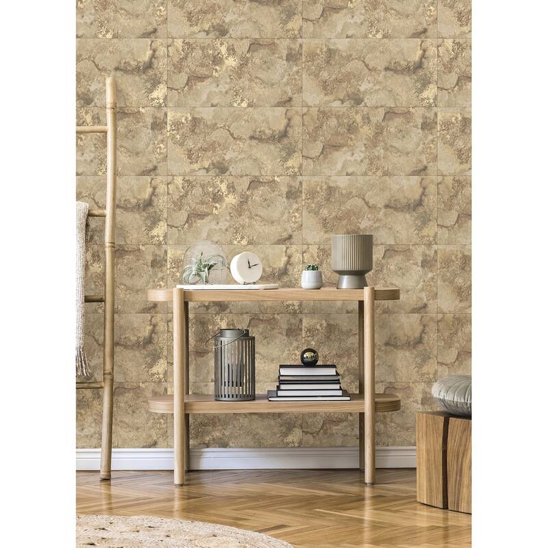 Advantage Aria Light Brown Marbled Tile Wallpaper