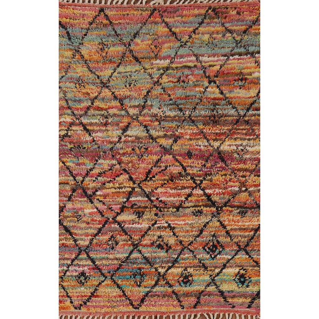 Trellis Plush Moroccan Oriental Area Rug Handmade Wool Carpet - 4'2" x 6'11"