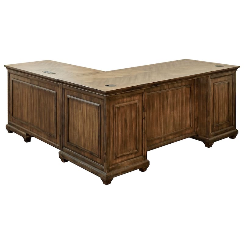 Traditional Wood L-Desk & Return, Writing Table & Return, Office Desk & Return, Corner Desk & Return, Brown