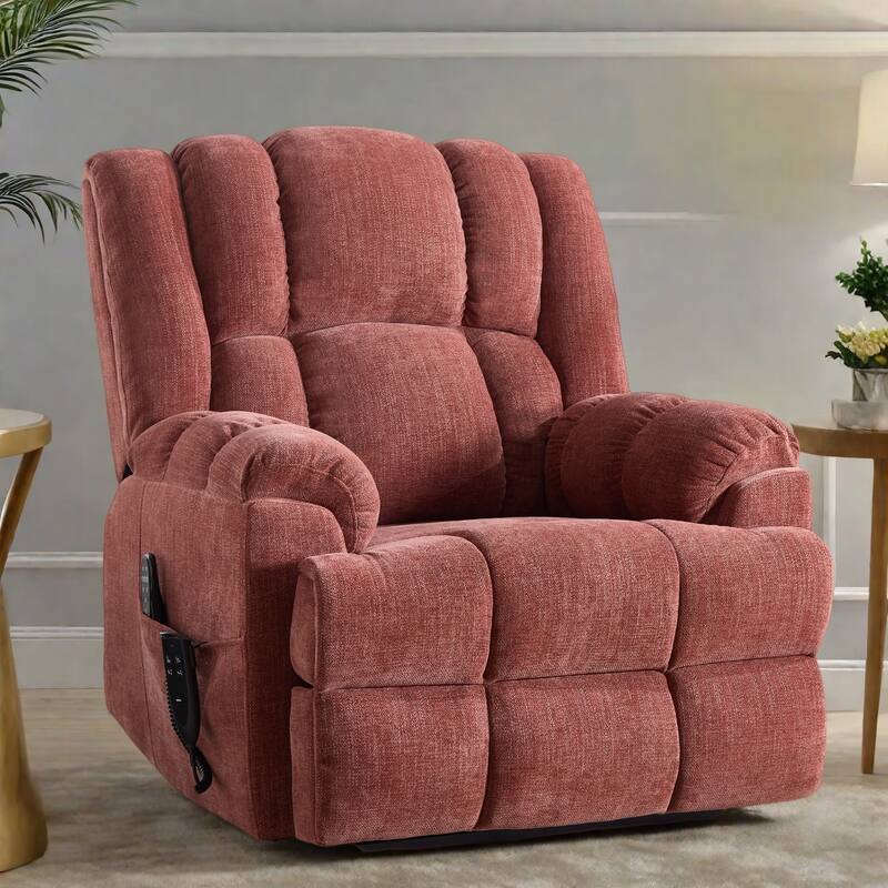 Power Lift Recliner Chair with Dual Motor, Massage and Lumbar Heat, Chenille Upholstery, Infinite Position Adjustment - Red