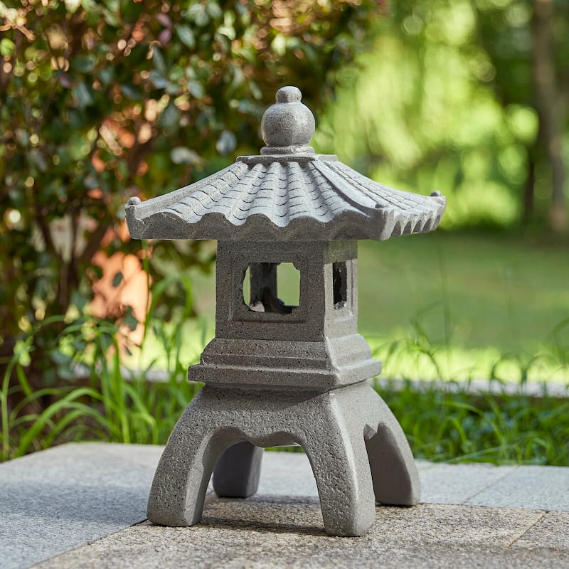 Glitzhome 16"H MGO Faux Concrete Pagoda Garden Statue