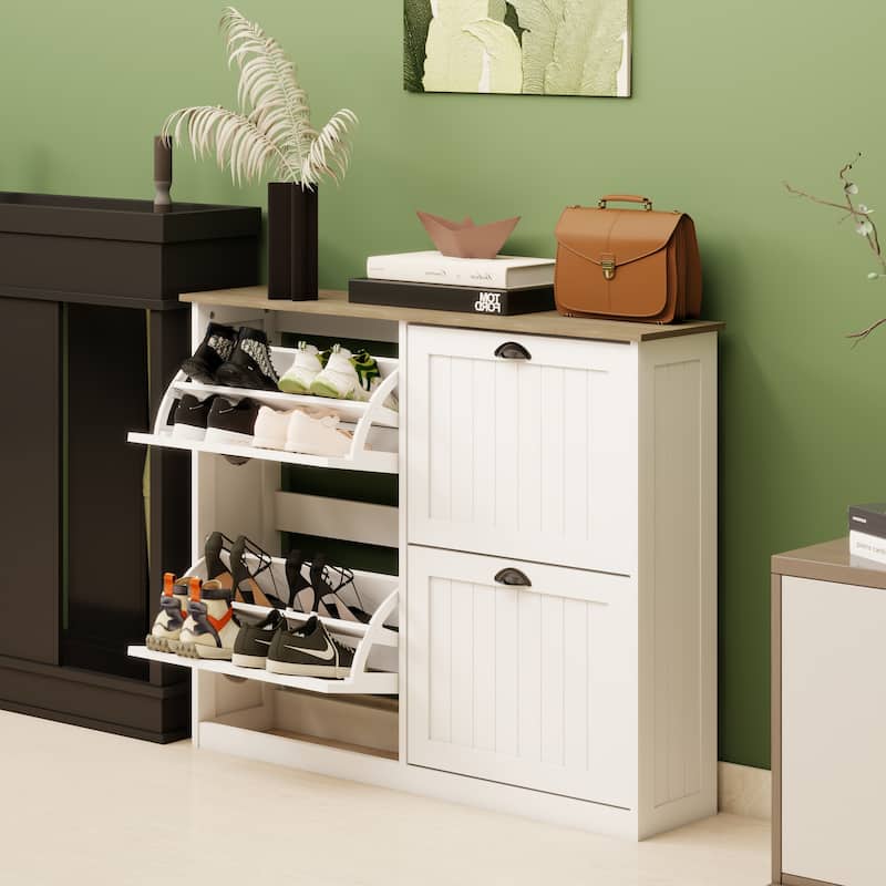 Shoe Storage Cabinet with 4 Flip Drawers, Freestanding Shoe Cabinet Organizer with Adjustable Shelf
