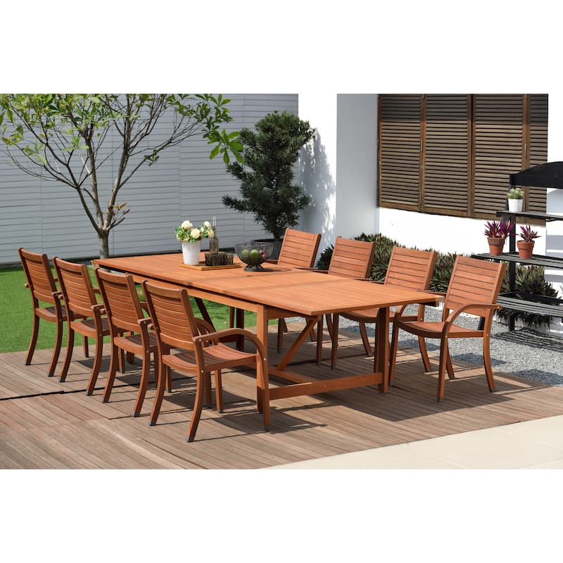Amazonia Sharon 9pc FSC Certified Wood Outdoor Patio Extendable Dining Set - 170" L x 100 W x 36" H - Brown