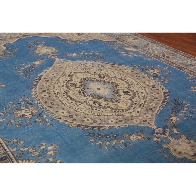 Blue Tabriz Persian Area Rug Handmade Traditional Wool Carpet - 9'7"x 12'3"