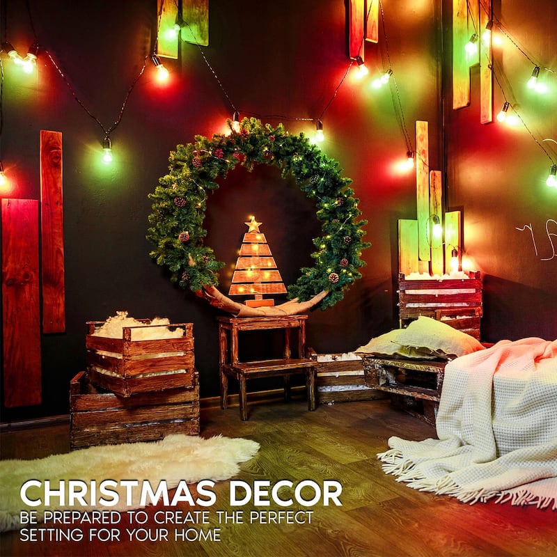 Luxrite S14 Christmas LED Red and Green Light Bulbs 0.5W Outdoor String Lights UL E26 Indoor Outdoor Holiday