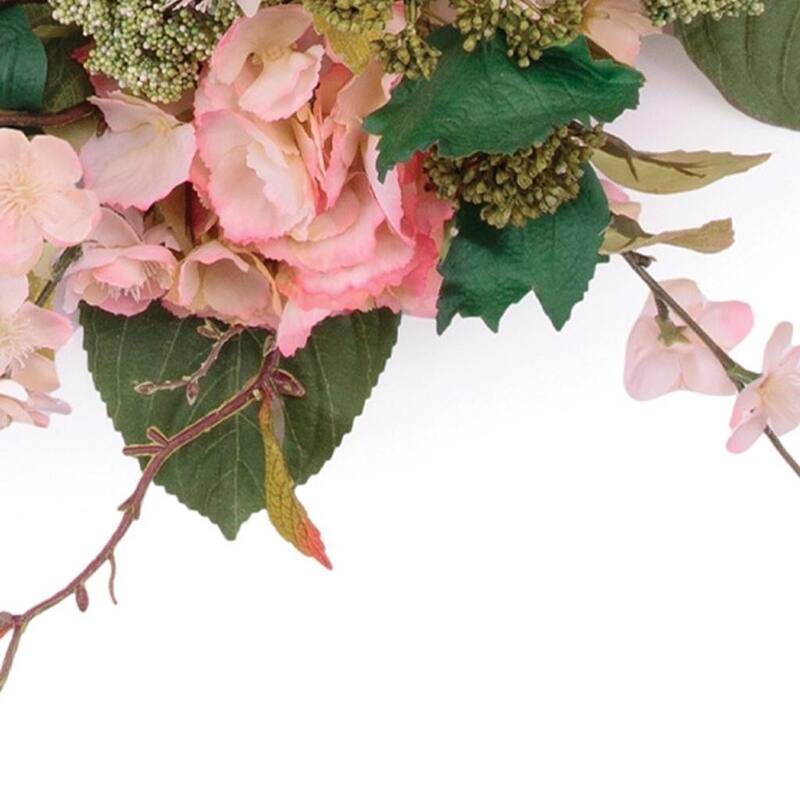 HomeRoots 35" Pink And Green Hydrangea Artificial Wreath