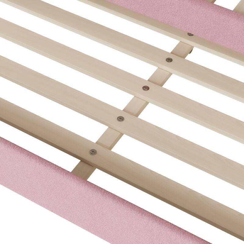 Pink Full Size Upholstered Daybed with Trundle and Light Stripes Design