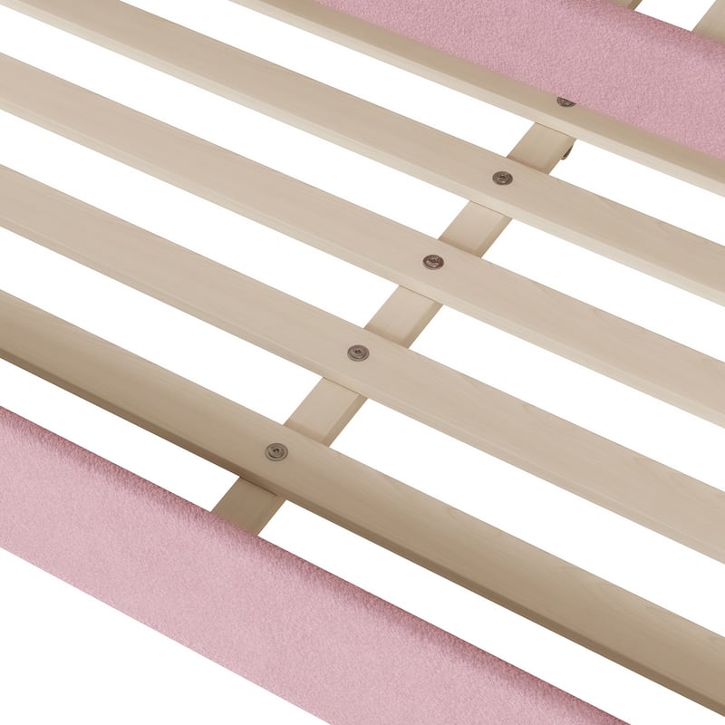 LED Daybed Frame Teddy Fleece Upholstered Sofabed, Wood Panel Bed with Pull-out Trundle Bed, Platform Bed Furniture