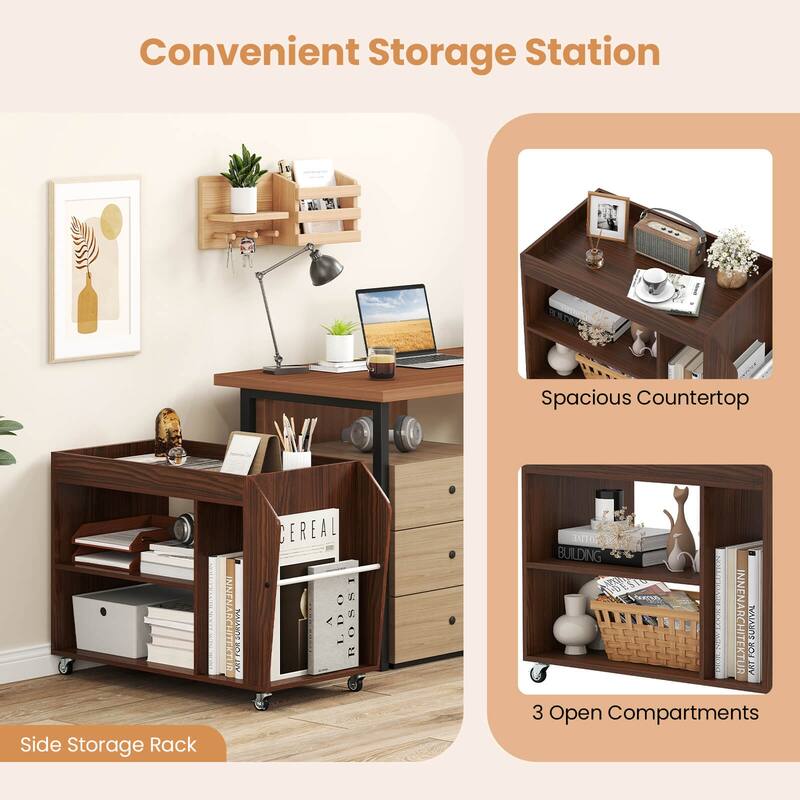 Costway Side End Table 3-Tier Bookshelf with Universal Wheels Rolling - See Details
