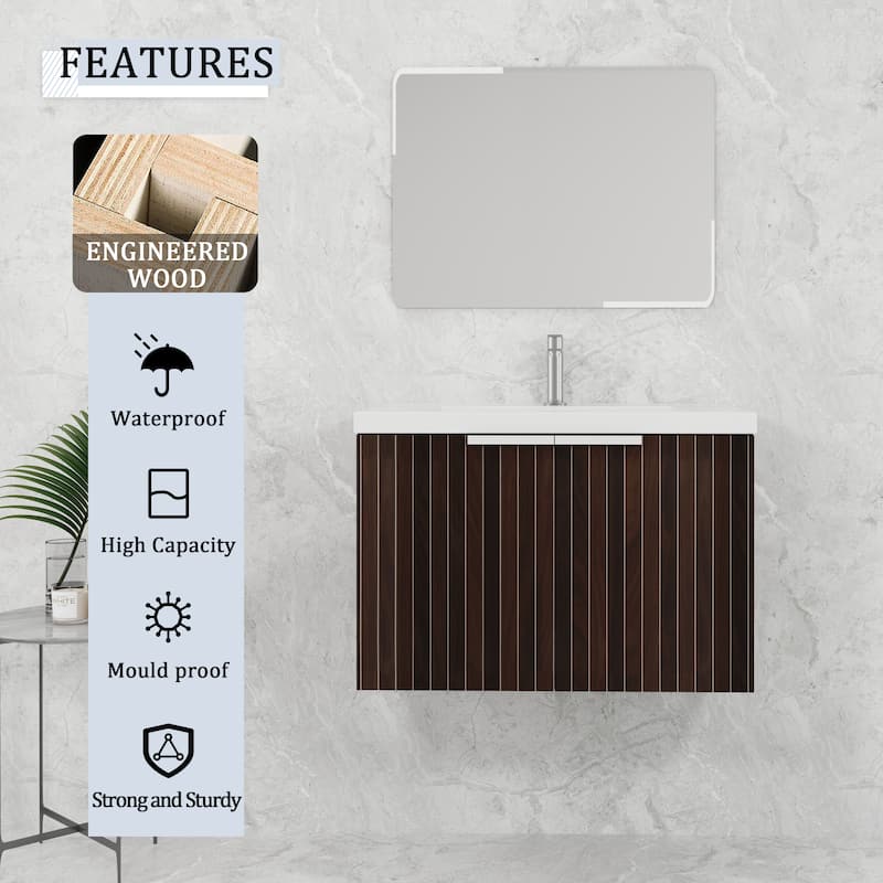 BNK 24"/30"/36" Single Sink Bathroom Vanity with Soft Close Door, Modern Floating Vanity