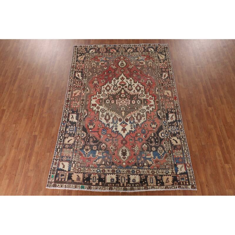 Bakhtiari Persian Vintage Area Rug Handmade Medallion Wool Carpet - 6'8"x 9'11"