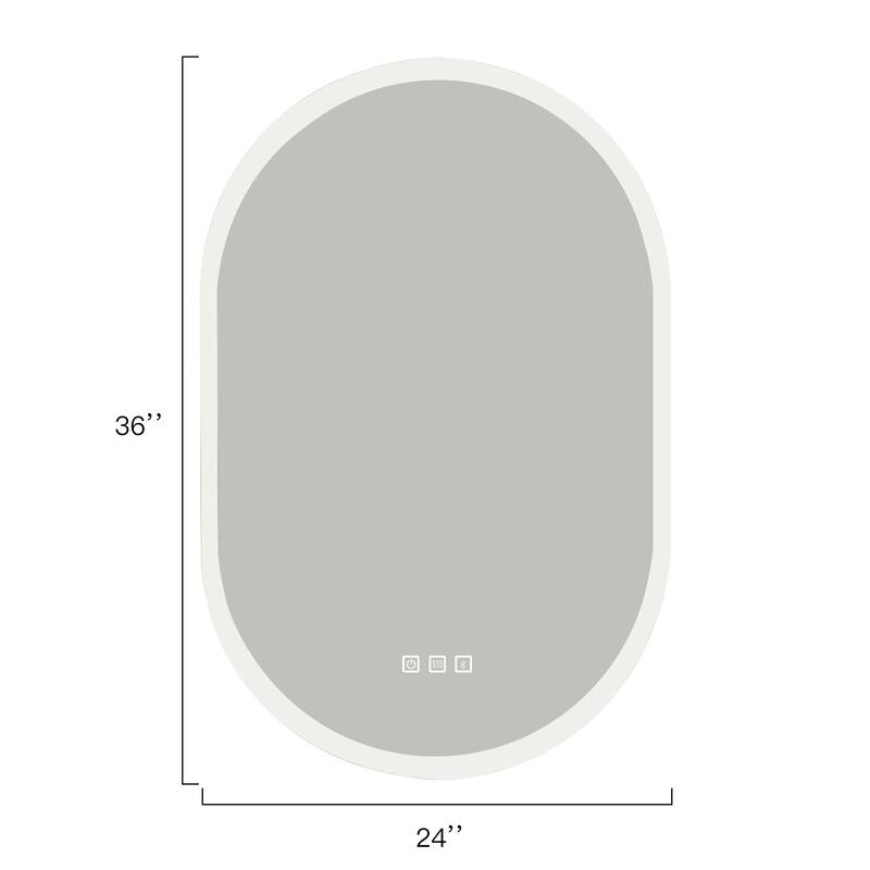 24 in. W x 36 in. H Oval Frameless LED Wall Bathroom Vanity Mirror - 24" x 36"