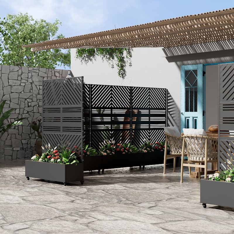 Metal Movable Planter Box with Trellis Privacy Screen Planter Box with Lockable Wheels