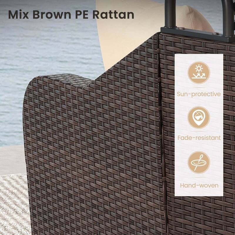 Gymax Outdoor PE Rattan Daybed w/ Retractable Canopy Soft Cushions &