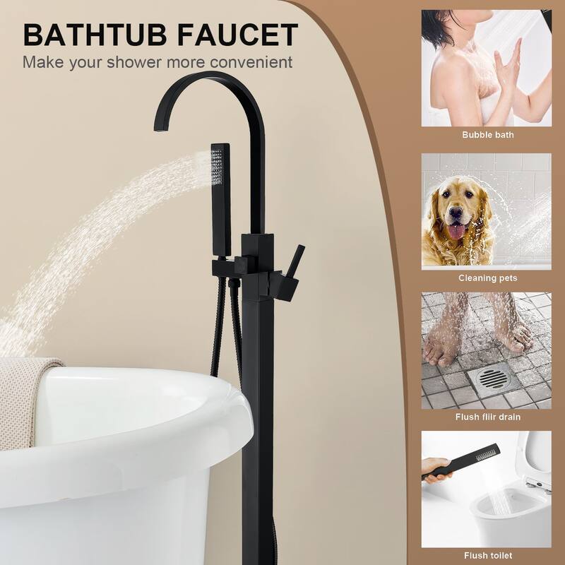Topcraft Floor Mounted Bathtub Filler with Handheld Showerhead