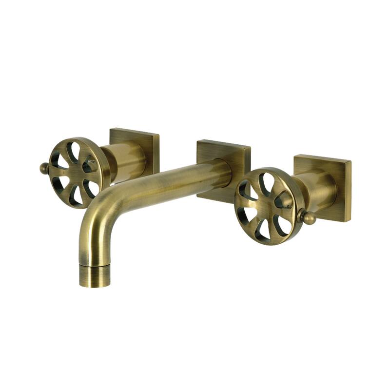 Belknap Two-Handle 3-Hole Wall Mount Bathroom Faucet in Polished Nickel - Antique Brass