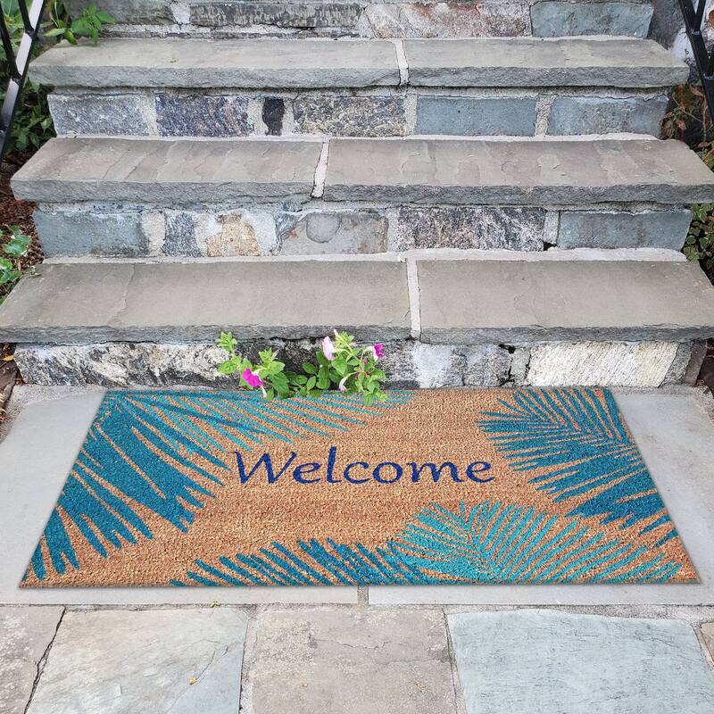 Liora Manne Natura Palm Border Outdoor Mat Green 18"X30" - 2' x 3' - Blue