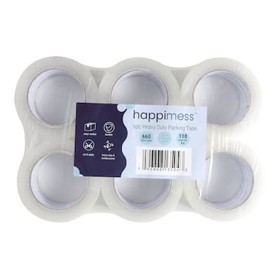 happimess Heavy Duty 2" x 110 Yards Per Roll Packing Tape, Clear (Set of 6)