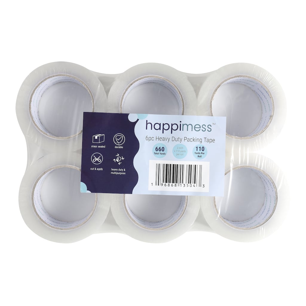 happimess Heavy Duty 2" x 110 Yards Per Roll Packing Tape, Clear (Set of 6)