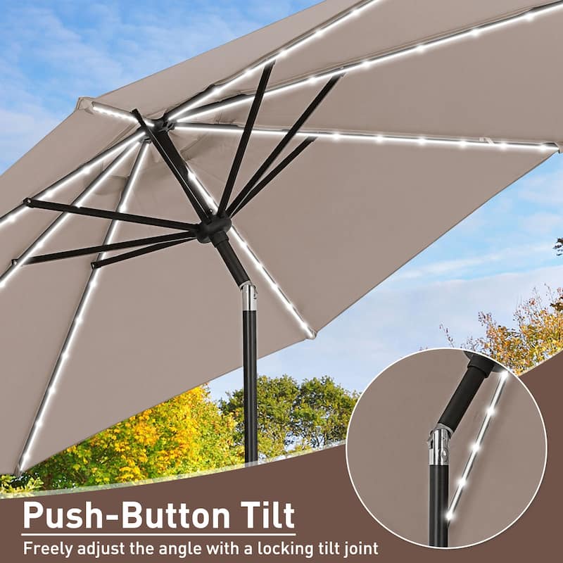 Autlaycil 10 ft Solar Patio Umbrellas with LED lights for Market Outdoor Pool, Steel Tilt Crank
