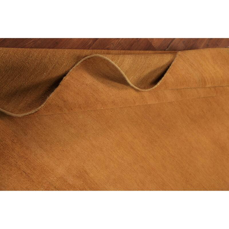 Modern Gabbeh Oriental Rug Handmade Solid Yellow Wool Carpet - 5'0" x 6'6"