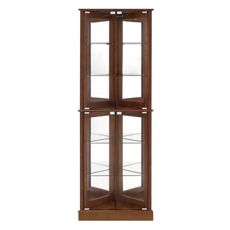Corner Curio Cabinet with Lights, Floor Standing Display Cabinet with Adjustable Tempered Glass Shelves & Mirrored Back