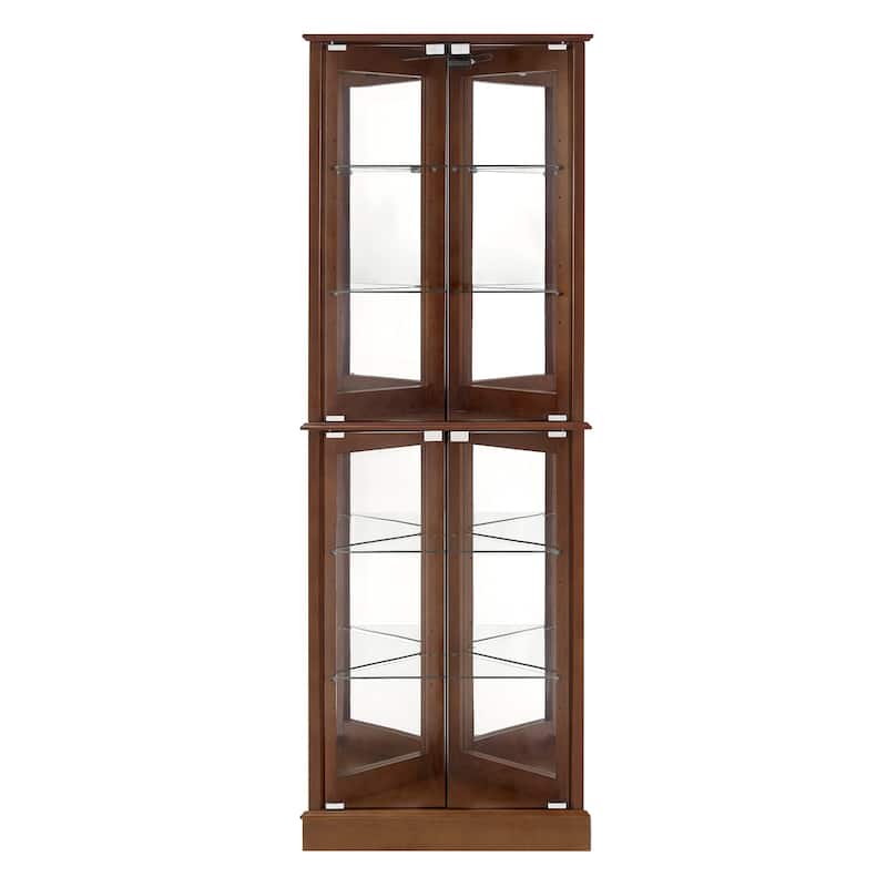 Corner Curio Dispaly Cabinet with Lights, Adjustable Tempered Glass Shelves, Mirrored Back