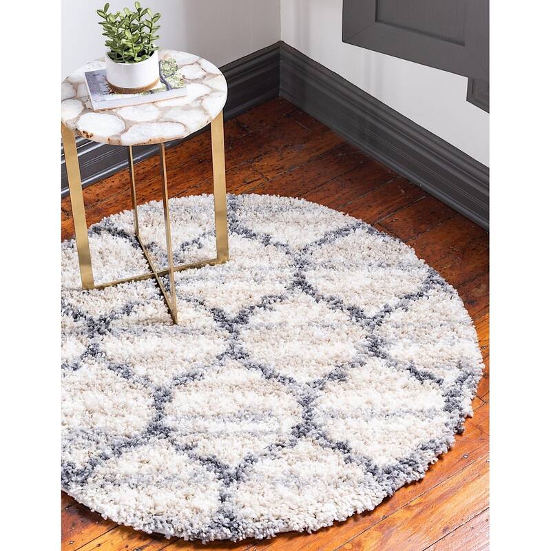 Shag Brico Collection Area Rug - 5' Round - Beige