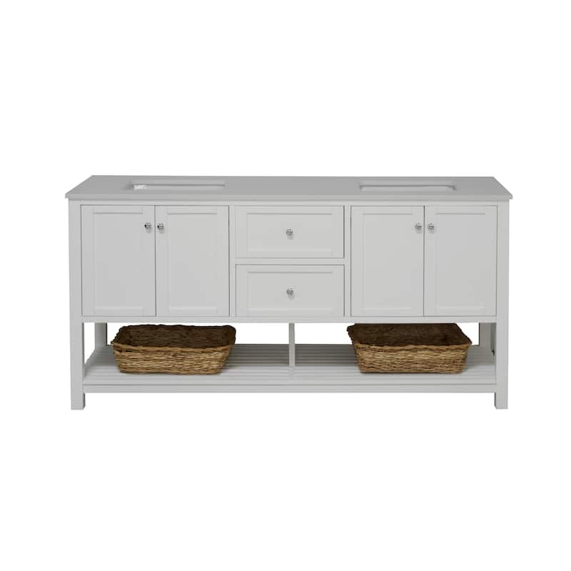 KitchenBathCollection Lakeshore 72" Double Bathroom Vanity with Engineered White Top