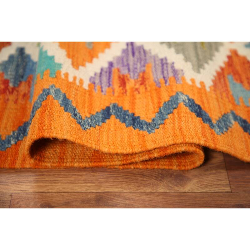 Hand Woven Oriental 100% Wool Carpet Southwestern Geometric Multi-Colored Kilim Area Rug - 6' 1'' X 5' 0''
