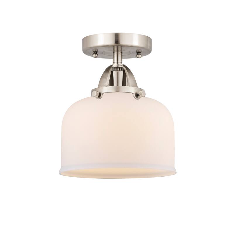 Innovations Lighting Nouveau 2 Bell - 1 Light 8" Semi-Flush Mount - Matte White/Brushed Satin Nickel