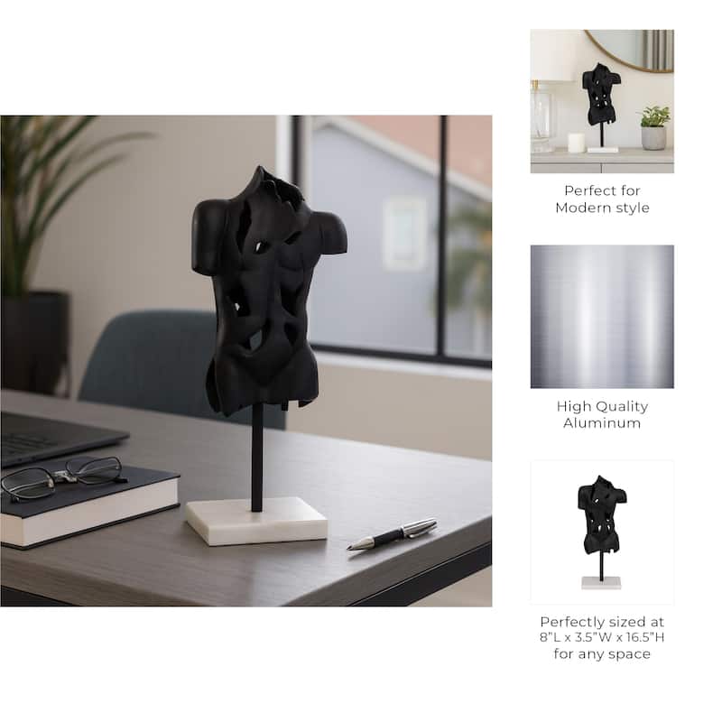 Black Abstract Torso Sculpture on Marble Base - Decorative Objects for Home Decor