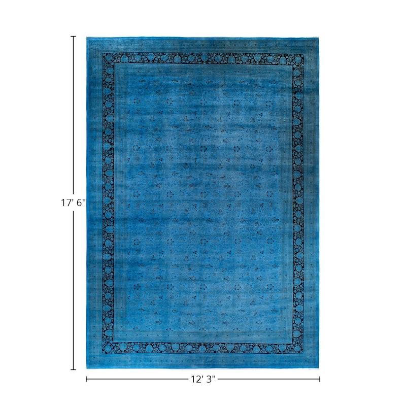 Overton Hand Knotted Wool Vintage Inspired Modern Contemporary Overdyed Blue Area Rug - 12' 3" x 17' 6"