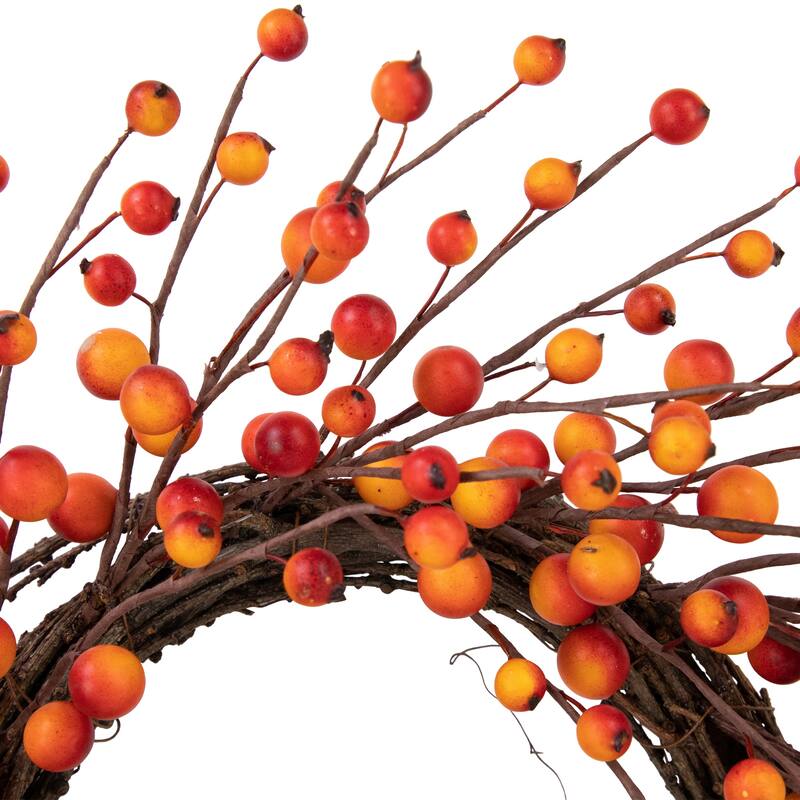 Orange Berries and Twig Artificial Fall Harvest Wreath 14- Inch, Unlit