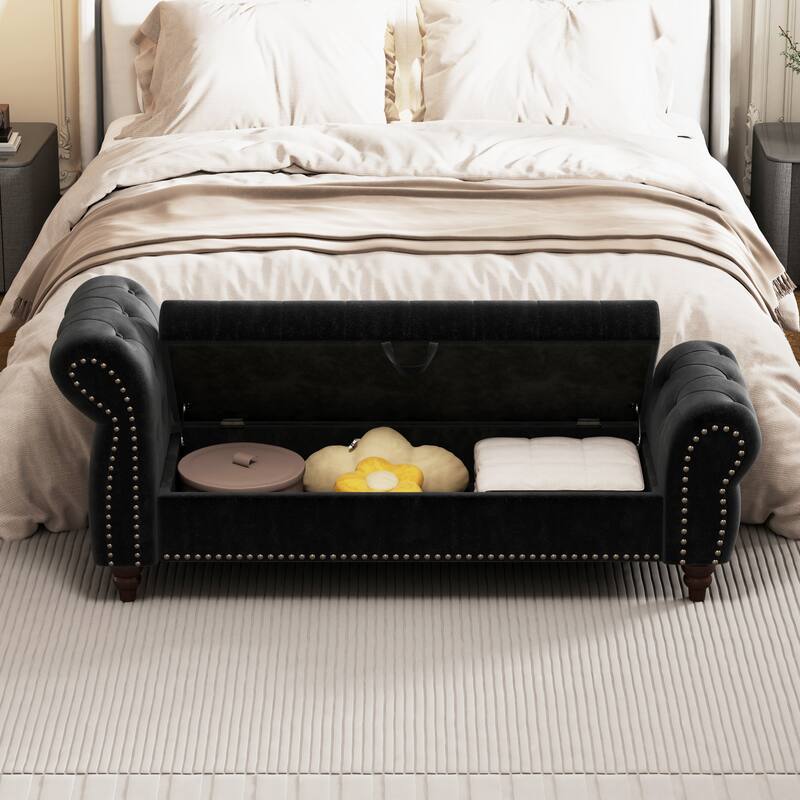 Luxury Storage Chaise Tufted Velvet Chaise Lounge with Storage