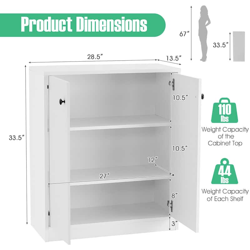 Costway 2-Door Storage Cabinet Buffet Cabinet with 3 Shelves - See Details