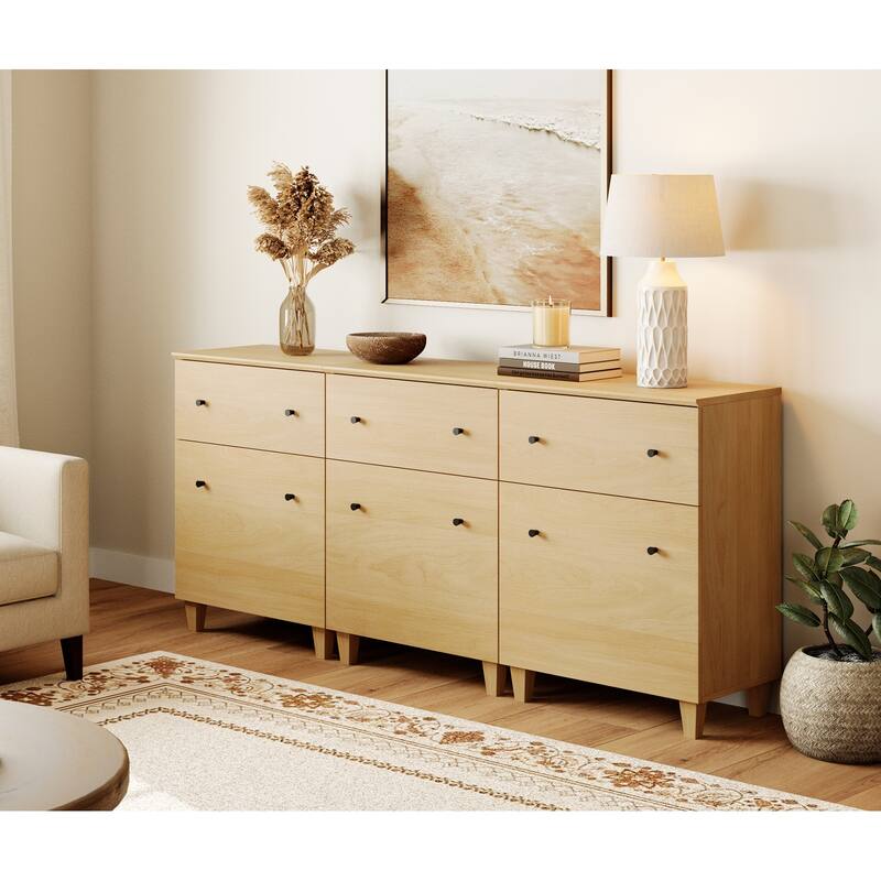 70.8" Sideboards Drawer Cabinet, 3-In-1 Kitchen Buffet Table - 3 Packs - Oak