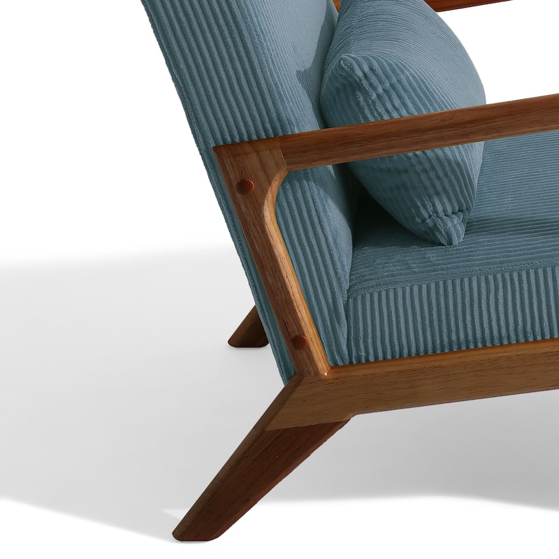 25" W Mid Century Upholstered Wood Accent Chair with Pillow